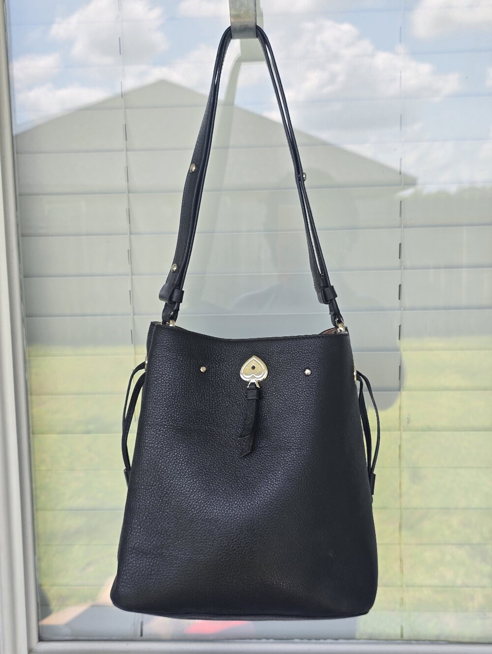 Kate Spade New York Black Pebbled Leather Shoulder Hobo Bag Spade Hardware 10x10 - Picture 2 of 16